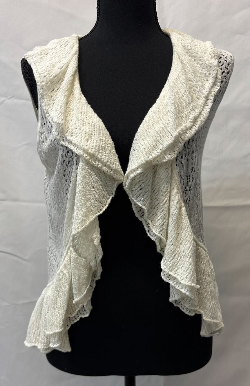 Lauren Ralph Lauren Open Front Ruffled Knit Sweater Vest Size M Feminine Dainty